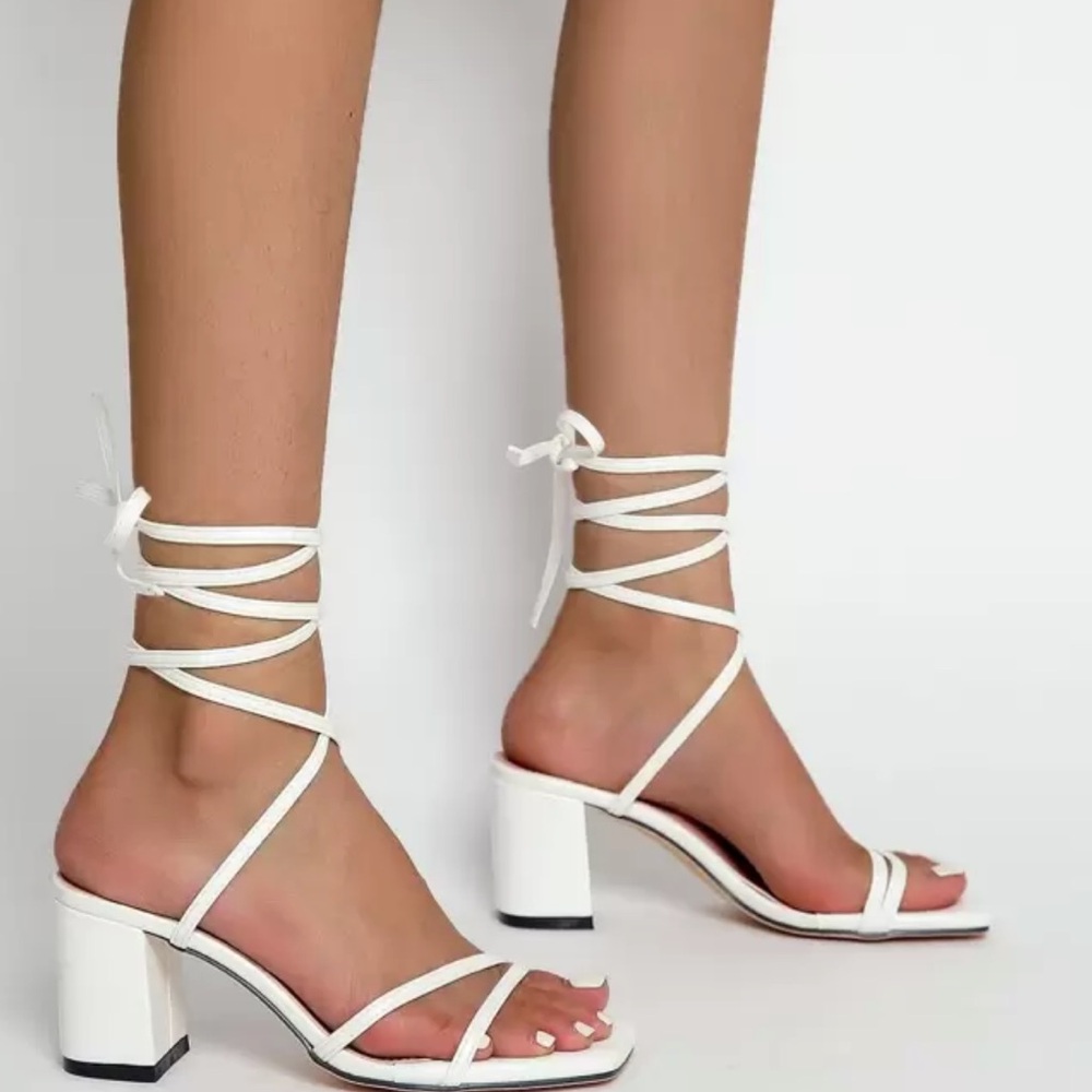 Shein Women’s White Strappy Women's Chunky Heels